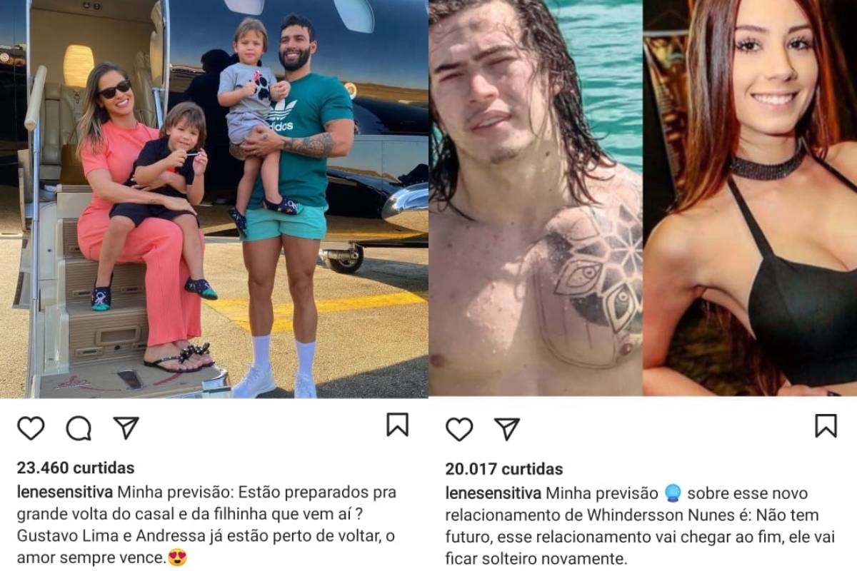 Lene Sensitiva faz previsões sobre Gusttavo Lima e Andressa Suita e o novo namoro de Whindersson Nunes com Maria Lina Deggan (Foto: Reprodução/Instagram)