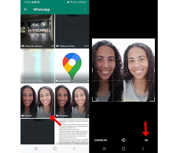 Ação para colocar duas fotos no perfil do WhatsApp — Foto: Reprodução/Marcela Franco