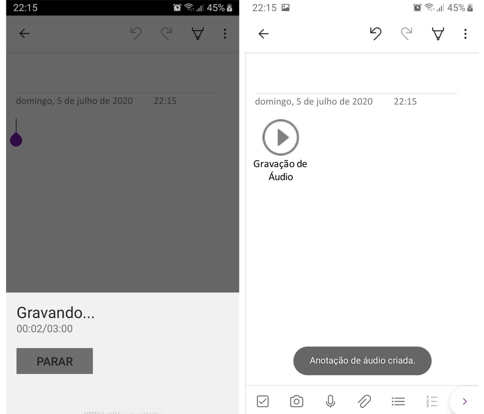 OneNote online: app permite fazer anotações em áudio — Foto: Reprodução/Graziela Silva