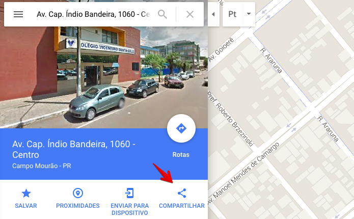 Compartilhando endereço no Google Maps (Foto: Reprodução/Helito Bijora) 