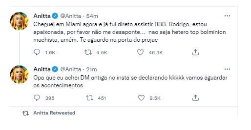Anitta se encantou por Rodrigo, do 'BBB' (Foto: Reprodução)
