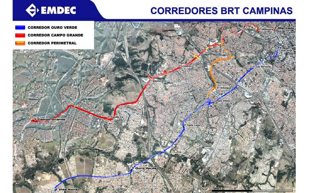Corredores do BRT de Campinas no projeto da obra — Foto: Reprodução/Prefeitura de Campinas
