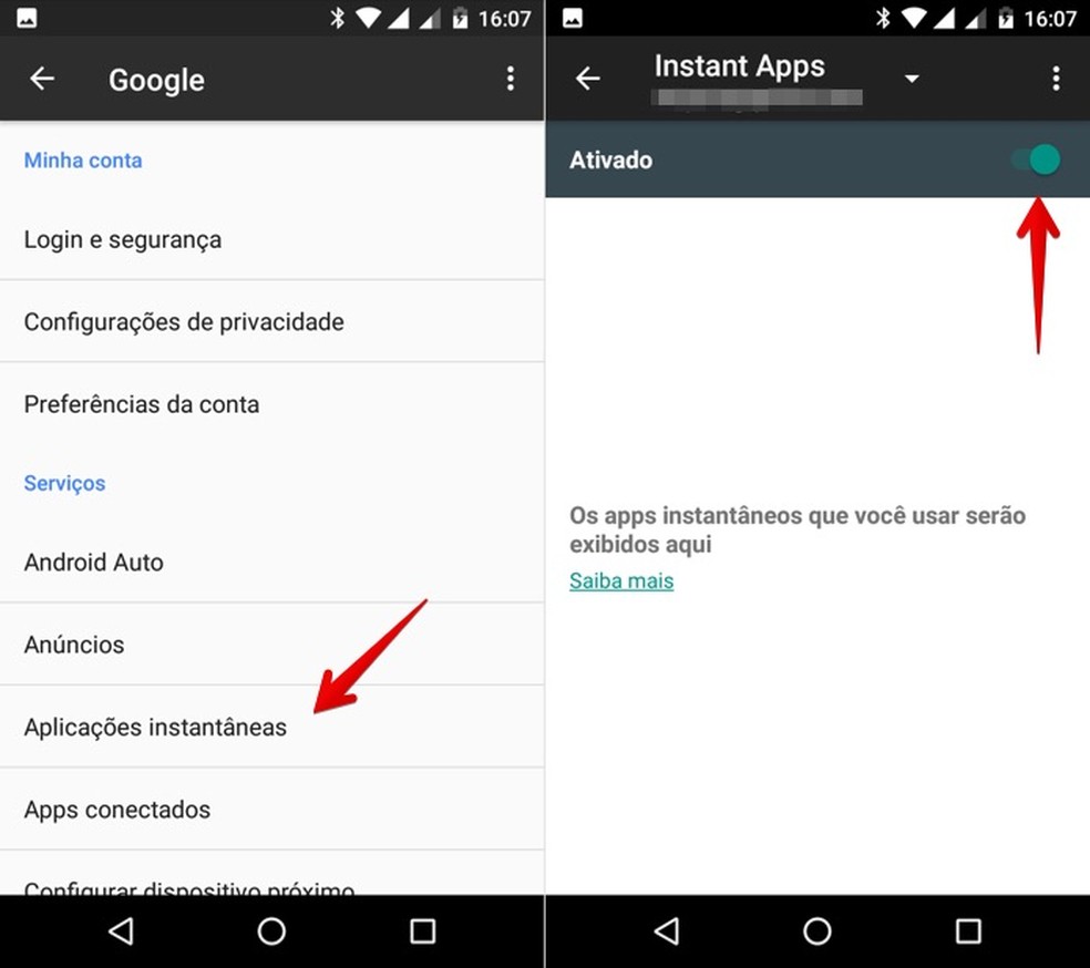 Ativando as aplicações instantâneas (Foto: Reprodução/Helito Bijora)