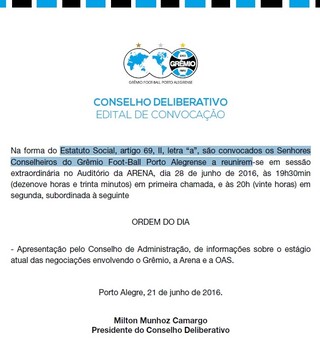 Grêmio convoca conselheiros para atualizar compra da Arena (Foto: Reprodução)