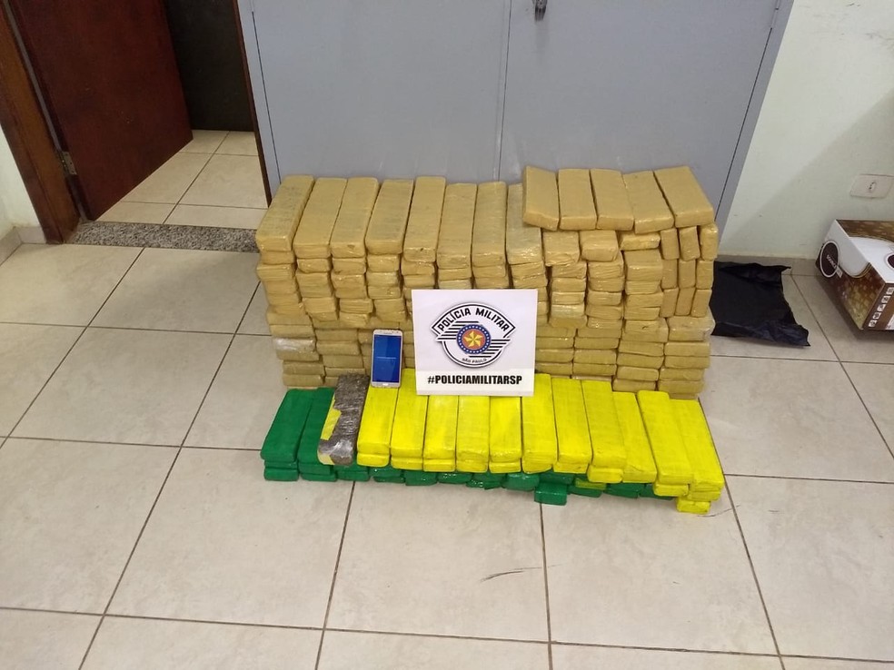 Quase 180 kg de maconha foram apreendidos pela PM, em Regente Feijó — Foto: Polícia Militar
