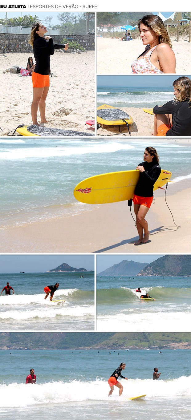 Mosaico Eu Atleta surfe esporte de verão Priscila Fantin parte 1 (Foto: Editoria de Arte)