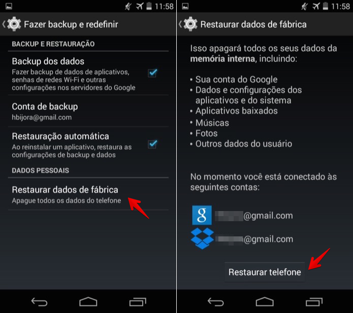 Restaurando configurações do Android aos ajustes de fábrica (Foto: Reprodução/Helito Bijora) 