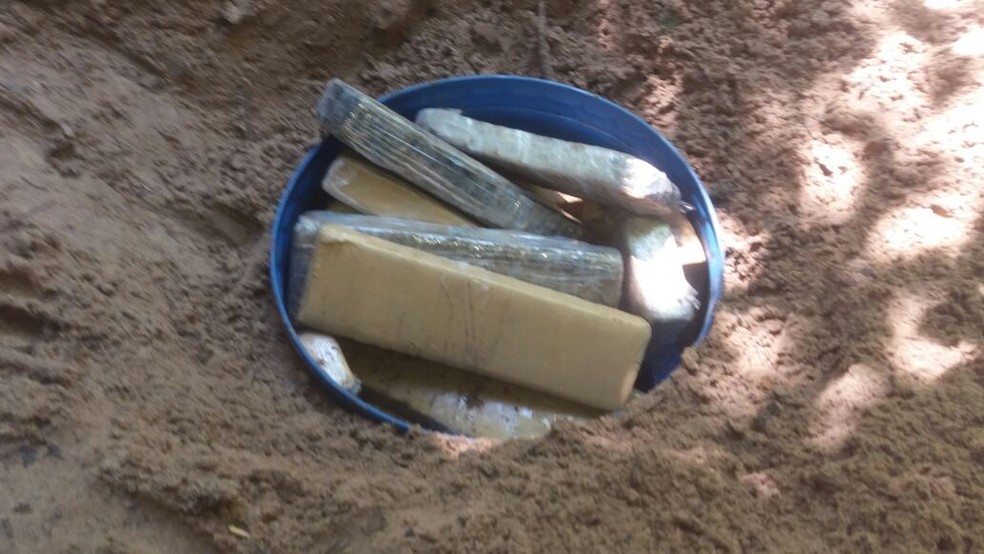 Tabletes de maconha estavam enterrados em Álvares Machado (Foto: Cedida/Polícia Militar)