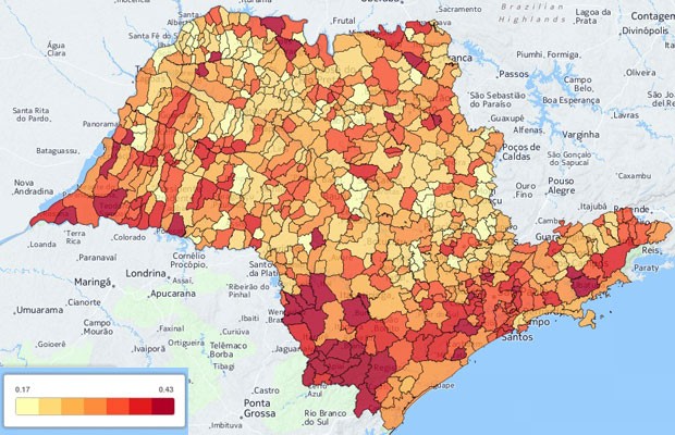 Mapa de vulnerabilidade no estado de São Paulo (Foto: Reprodução/Ipea)