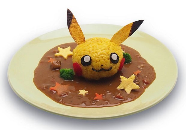 Pokémon pikachu em uma tigela de comida com uma onda ao fundo ia generativa