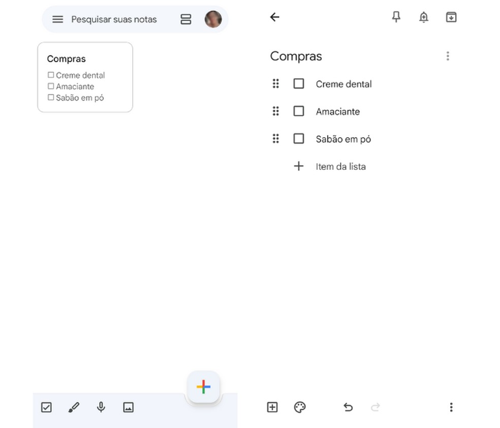 Google Keep permite a criação de listas e ajuda a criar uma rotina mais organizada — Foto: Reprodução/Mariana Tralback 