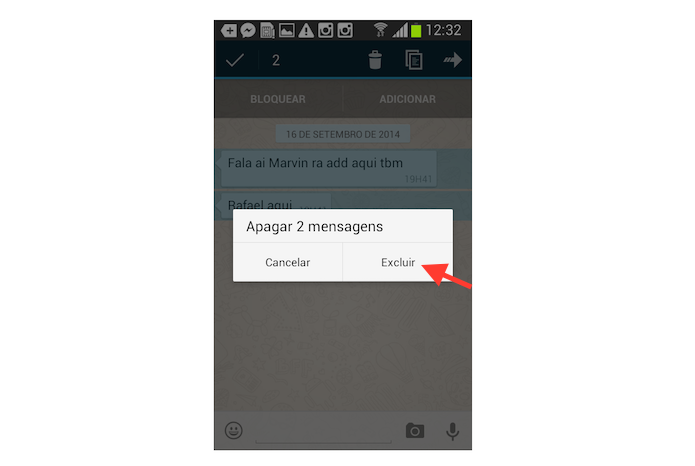 Excluindo várias mensagens de uma vez no WhatsApp para Android (Foto: Reprodução/Marvin Costa)