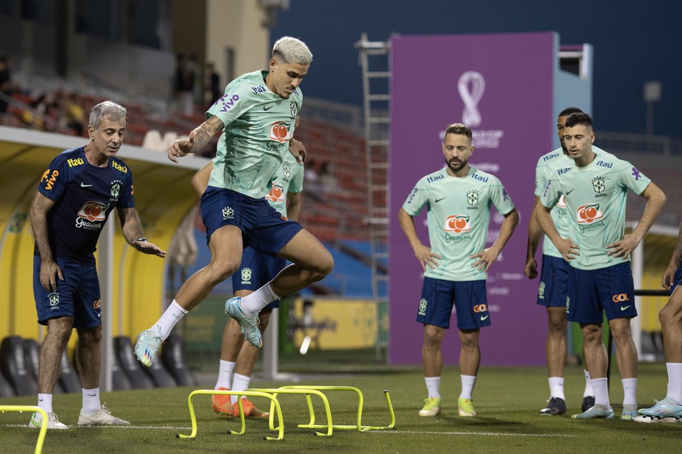 Pedro, Everton Ribeiro, Bremer e Gabriel Martinelli ainda não estrearam na Copa — Foto: Lucas Figueiredo / CBF
