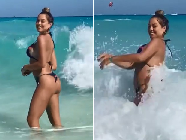 Ex-BBB Isabella Cecchi toma caldo ao tentar fazer vídeo no mar (Foto: Reprodução/Instagram)