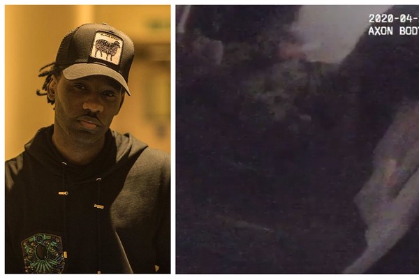 O rapper inglês Wretch 32 e o pai dele desacordado no vídeo feito durante a operação policial no interior da casa do artista (Foto: Instagram)