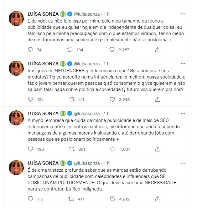 Os tweets de Luísa Sonza (Foto: Reprodução Twitter)