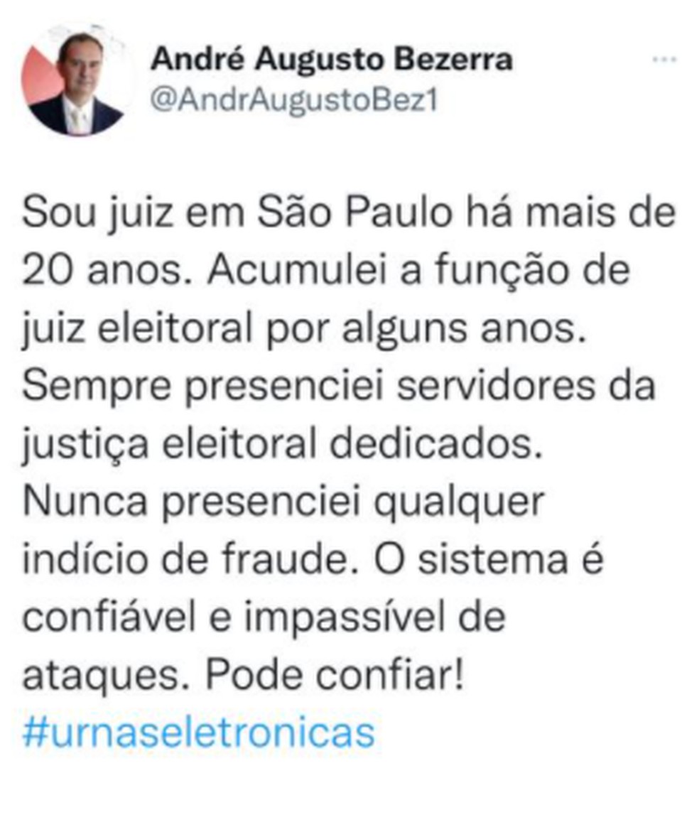 Juiz que j&aacute; atuou na &aacute;rea eleitoral refor&ccedil;a que o sistema brasileiro &eacute; &agrave; prova de ataques &mdash; Foto: Reprodu&ccedil;&atilde;o