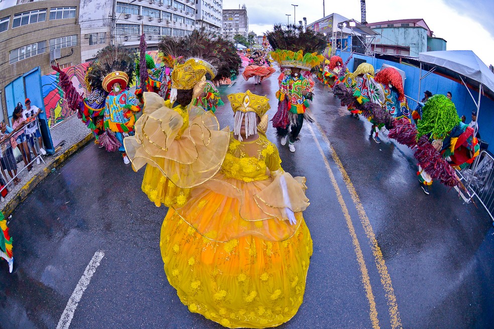 Grupos de maracatu fazem desfile pela Avenida Dantas Barreto, no Centro do Recife (Foto: Daniel Tavares/PCR/Divulgação)
