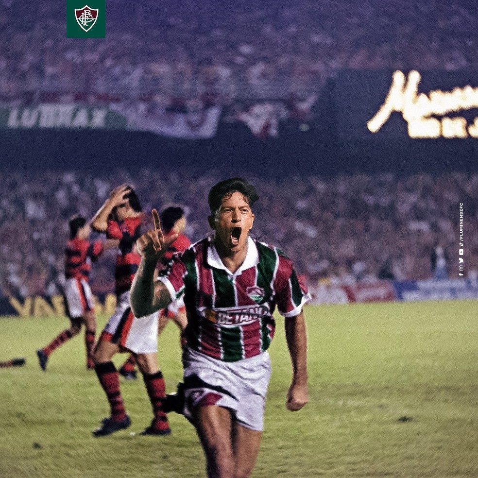 Fluminense brinca com rosto de Cano em comemoração de Renato Gaúcho em gol de barriga
