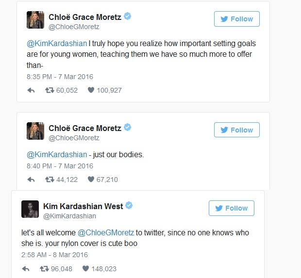 Chloë Moretz e Kim Kardashian discutiram no Twitter (Foto: Reprodução)