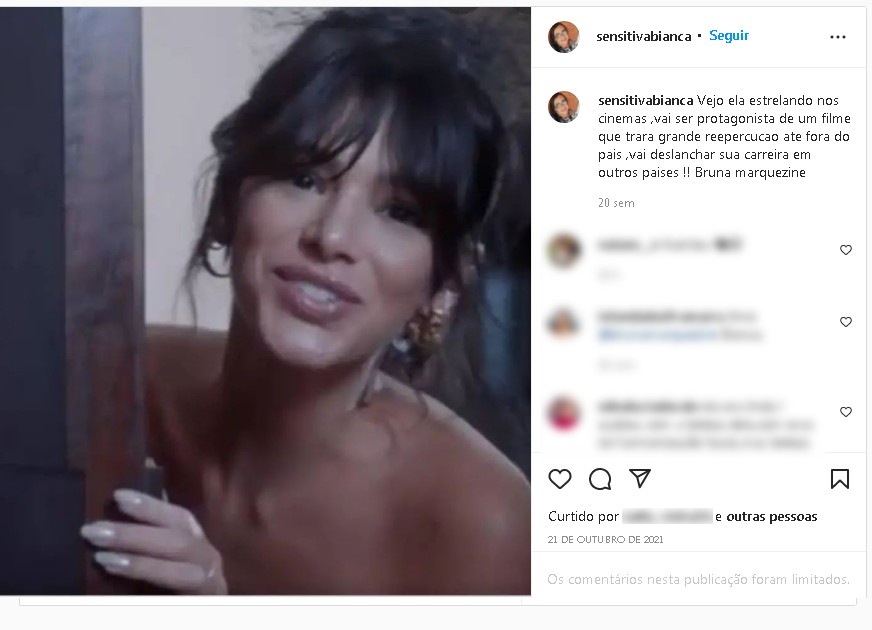 Previsão da sensitiva Bianca para Bruna Marquezine foi feita em outubro de 2021 (Foto: reprodução / Instagram)