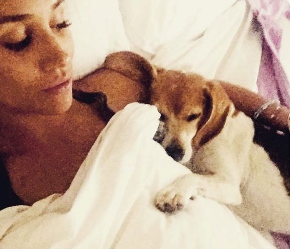 A atriz e duquesa Meghan Markle com um de seus cachorros (Foto: Instagram)