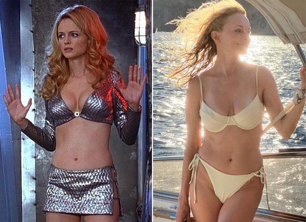 Heather Graham em Austin Powers: O Agente 'Bond' Cama (1999) e em 2022 (Foto: Divulgação e Reprodução/Instagram)