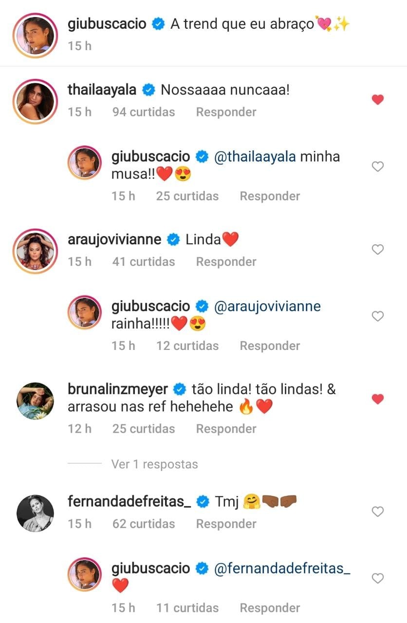 Nos comentários do post, famosas deixaram recados em apoio à Giullia (Foto: Reprodução/Instagram)