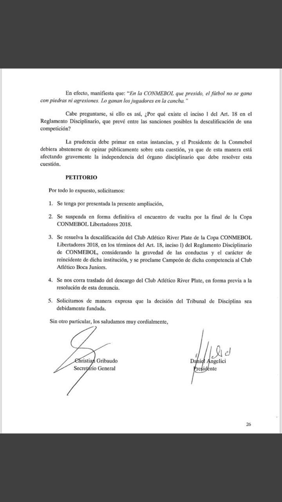 Carta Boca Juniors Conmebol � Foto: Reprodu��o