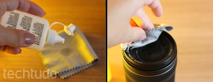 Espalhe o líquido com cuidado na lente e não aperta com força (Foto: Karen Malek/TechTudo)