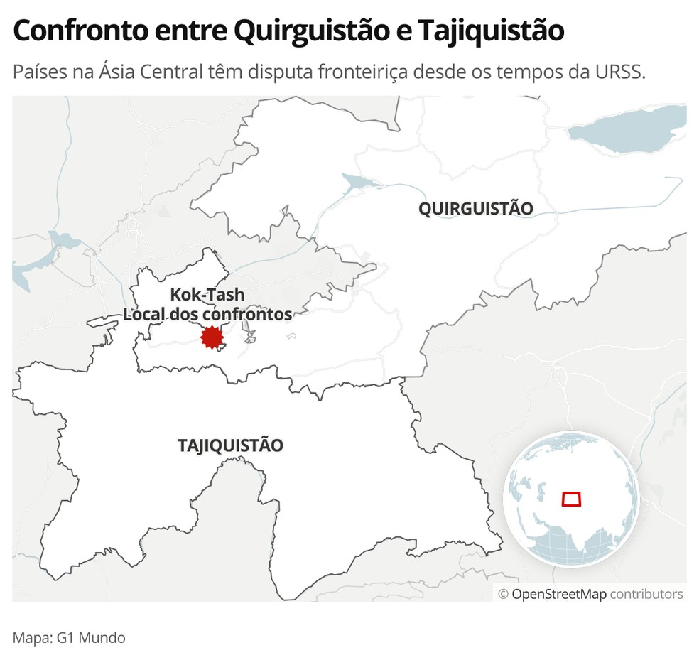 MAPA - Confronto entre Quirguistão e Tajiquistão — Foto: G1 Mundo