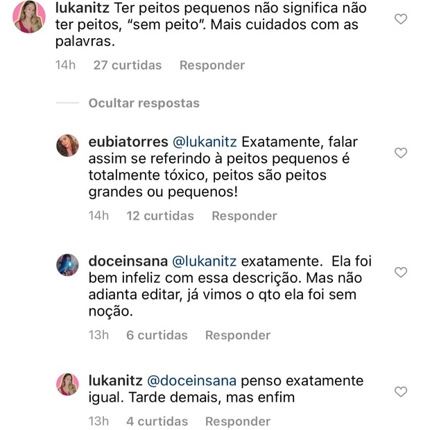 Taís Araújo é criticada após usar a expressão sem peito ao postar foto antiga sua (Foto: Reprodução/Instagram)