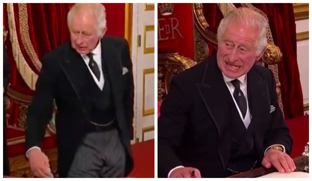 O Rei Charles III em flagrantes dos vídeos virais que resultaram em críticas nas redes sociais (Foto: Twitter)