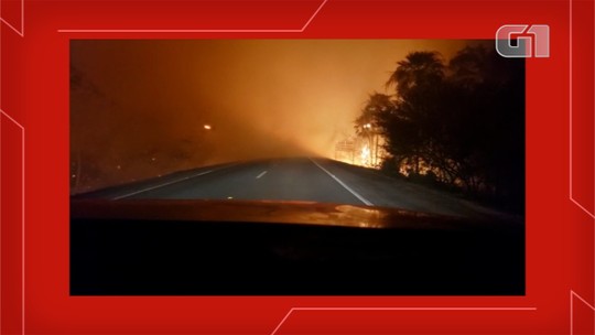 Incêndio de grandes proporções fecha rodovia e assusta motoristas em MS; vídeo