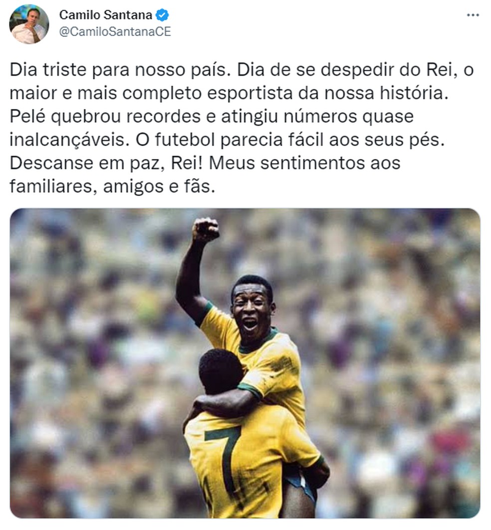Camilo Santana lamentou a morte de Pelé — Foto: Reprodução 
