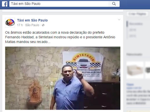 Presidente de sindicato dos taxistas critica Haddad em vídeo na internet (Foto: Reprodução/Facebook)