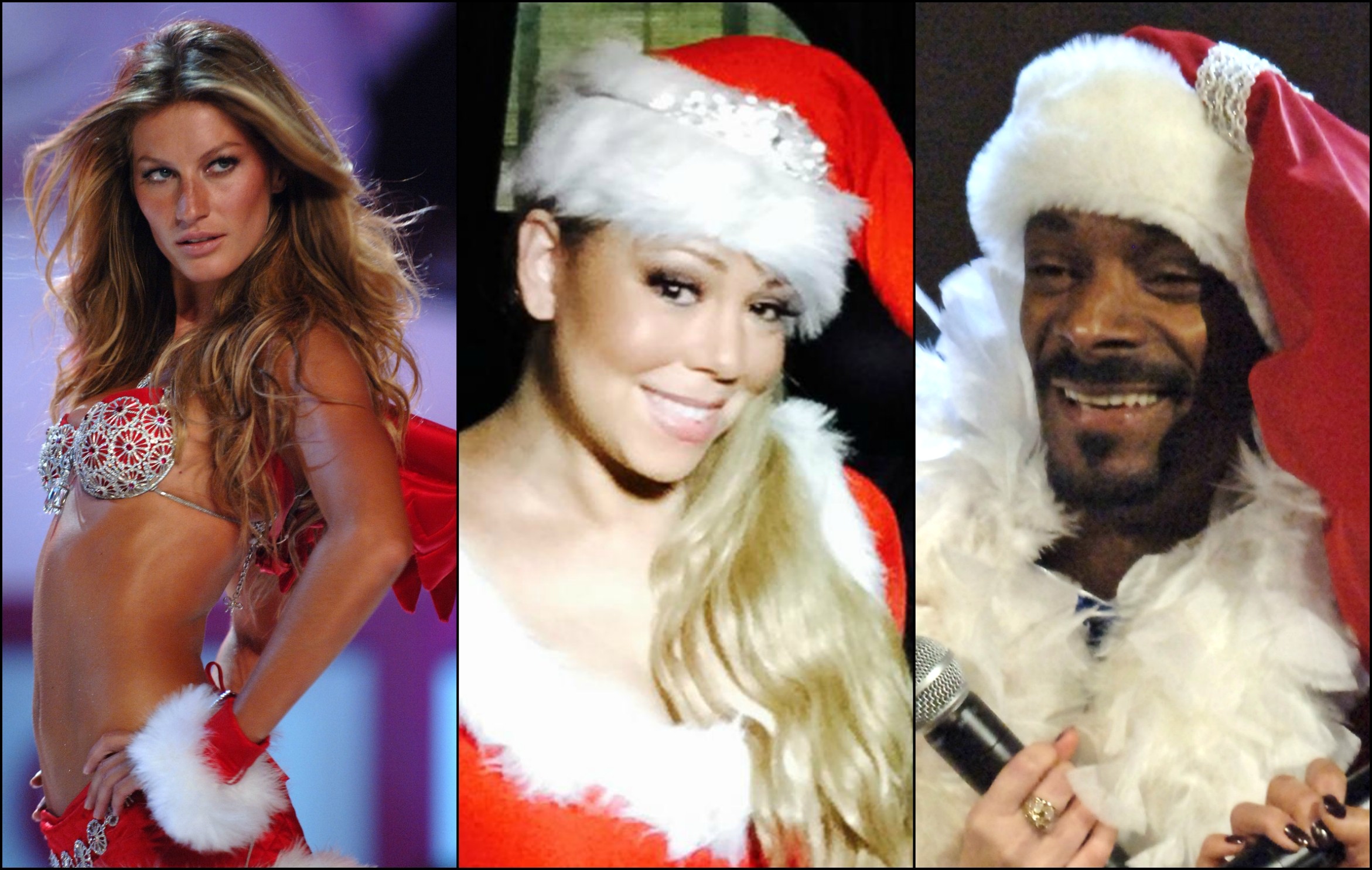 Gisele Bündchen (à esq.), Mariah Carey e Snoop Dogg. (Foto: Getty Images e Twitter)