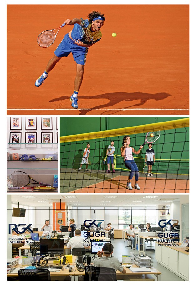 Guga “colorido” no saibro de Roland Garros: vitória nas quadras e fora delas, com a escolinha de tênis e uma empresa milionária, decorada no melhor estilo de uma startup (Foto: Caio Cezar; Getty Image)