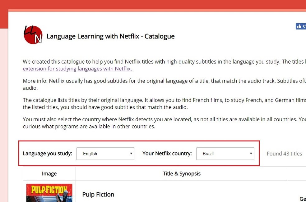 Determine o idioma que deseja aprender com a extensão Language Learning with Netflix — Foto: Reprodução/Rodrigo Fernandes