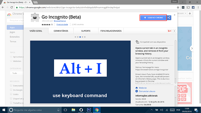 Go Incognito abre abas em modo privado no Google Chrome (Foto: Reprodução/Elson de Souza)