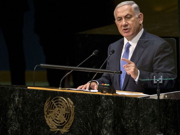  O primeiro-ministro de Israel, Benjamin Netanyahu, durante a 69ª Assembleia Geral da ONU, na segunda-feira (29) (Foto: Reuters/Brendan McDermid)