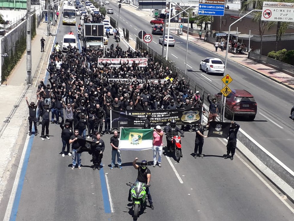 Manifestação de policiais penais em Natal  — Foto: Sindasp/Divulgação