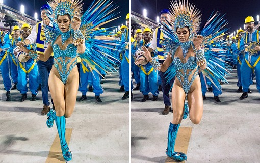 Lexa, rainha de bateria da Unidos da Tijuca, cai durante desfile