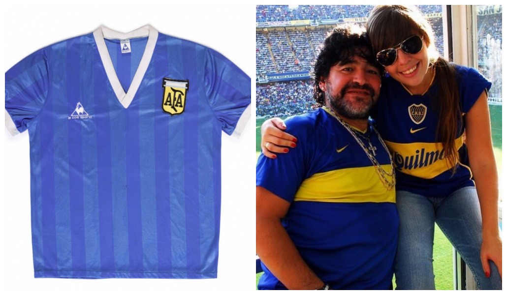 A filha mais velha de Diego Maradona (1960-2020) alega que a camisa colocada em leilão no Reino Unido não é a camisa dos dois gols lendários do pai na Copa de 1986 (Foto: Divulgação/Instagram)