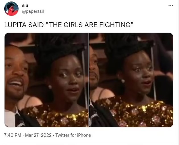 Lupita Nyong o: Will Smith and Chris Rock fight meme (Photo: Reproduction Twitter)