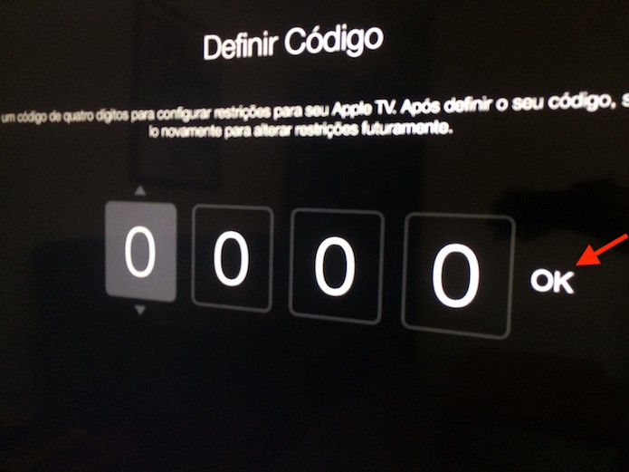 Configurando um código de restrições de quatro dígitos na Apple TV (Foto: Reprodução/Marvin Costa)
