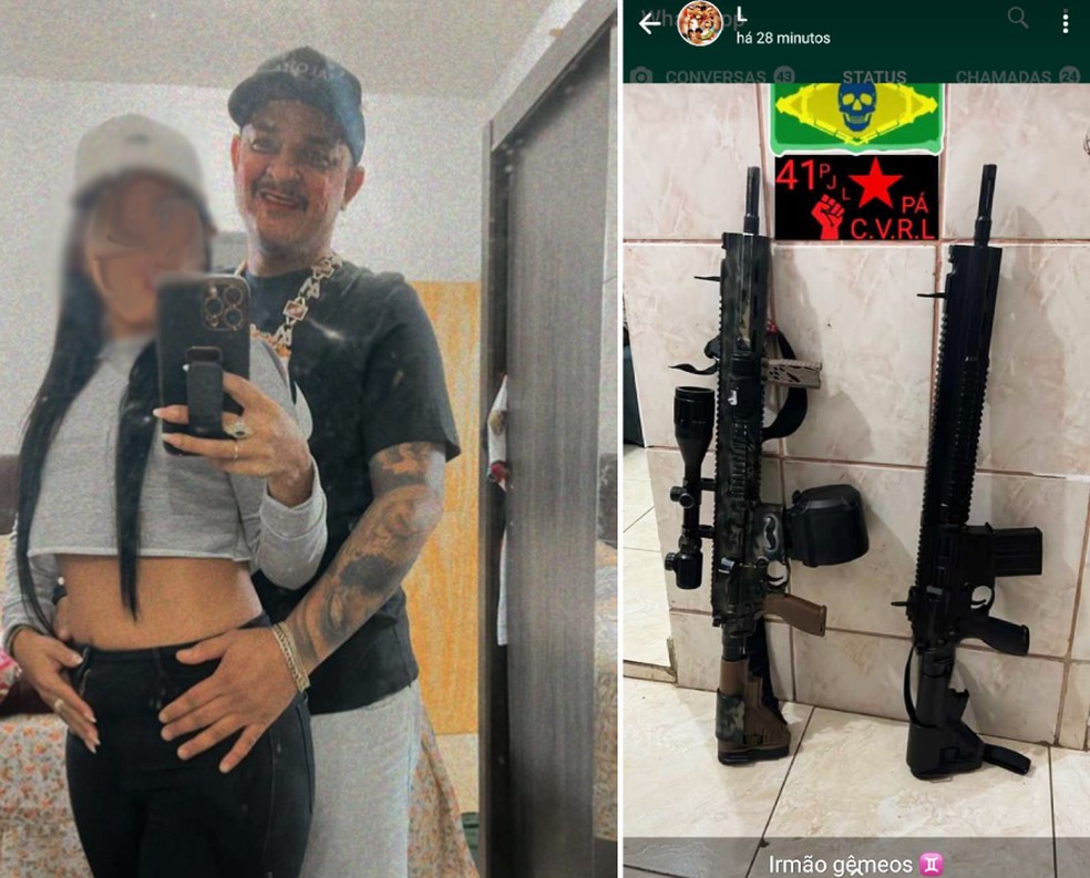 Léo 41 e seu colar peculiar e em outro post exibindo armas — Foto: Reprodução