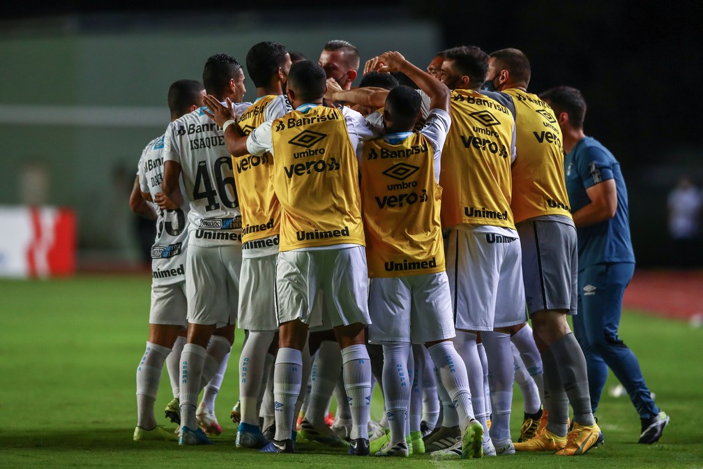 Grêmio comemora vitória sobre o Bahia — Foto: Lucas Uebel/Grêmio