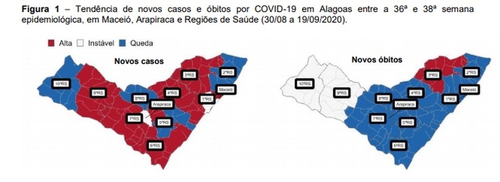 Evolução da Covid-19 em Alagoas segundo o Observatório Alagoano de Políticas Públicas para Enfrentamento da Covid-19 — Foto: Divulgação/Observatório Alagoano de Políticas Públicas para Enfrentamento da Covid-19