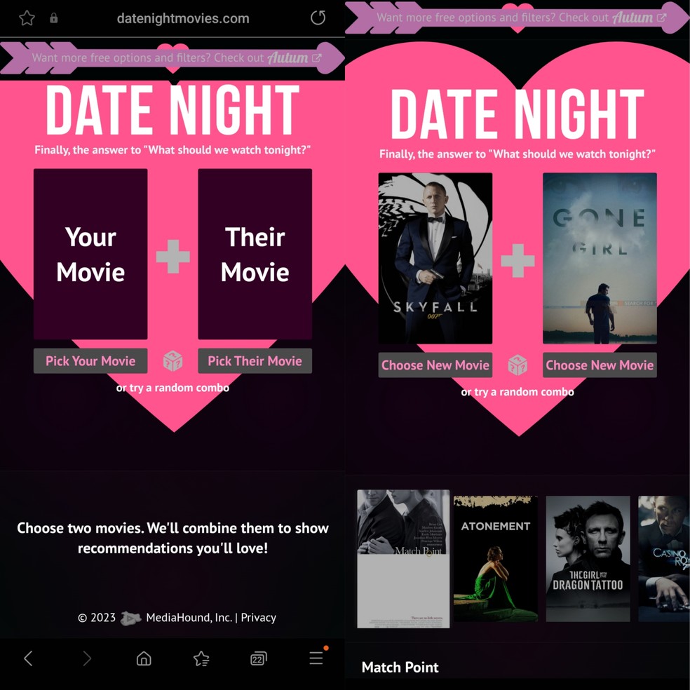 Date Night: plataforma pode ser usada para encontrar sugestões de filmes — Foto: Reprodução/Maria Alice Freire